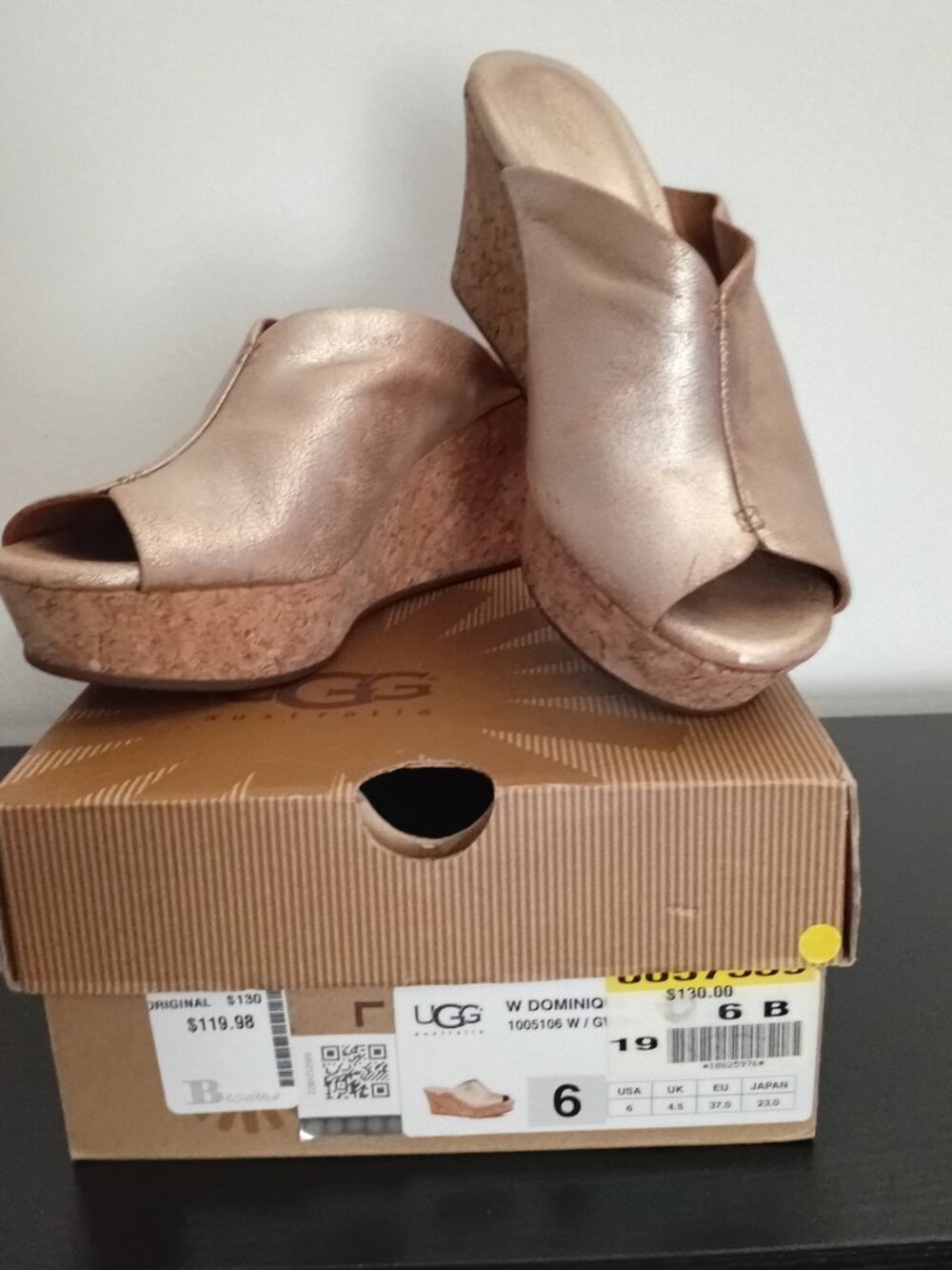 UGG 'Dominique' Leather And Cork Wedge Sandals